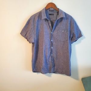 Bruno linen blend button down tee shirt size large blue collared lightweight